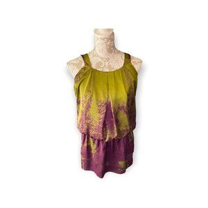 Collective Concepts Women’s sleeveless satin top in green and purple size small.